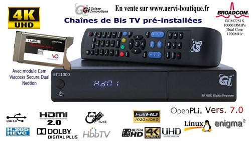 GI ET11000 Récepteur Satellite 4K Linux E2  + Cam Viaccess Open PLi