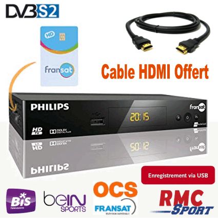 Récepteur Fransat Philips DSR3031F avec cordon HDMI (carte PC6)