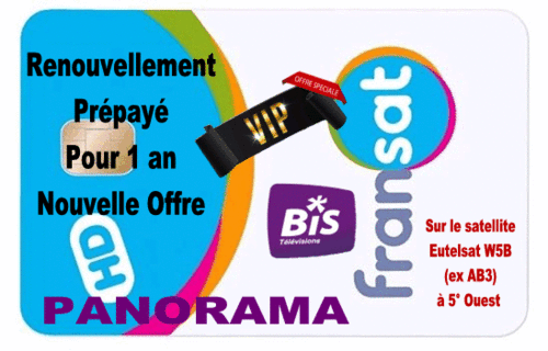 Renouvellement Bis TV Prépayé FRANSAT PANORAMA PROMO 2023 (Offre VIP)