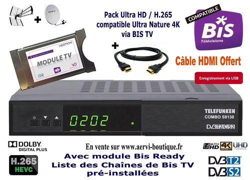 Pack Décodeur 4K Combo TELEFUNKEN avec Cam Bis Ready Bis TV