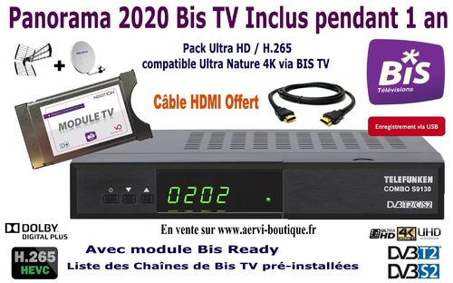 Pack Décodeur 4K Combo TELEFUNKEN + Cam + Panorama Bis TV 1 an